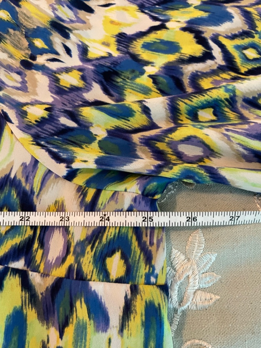 NYDJ Vibrant Ikat-Print Blouse in Blue, Yellow & Green - Picture 10 of 15